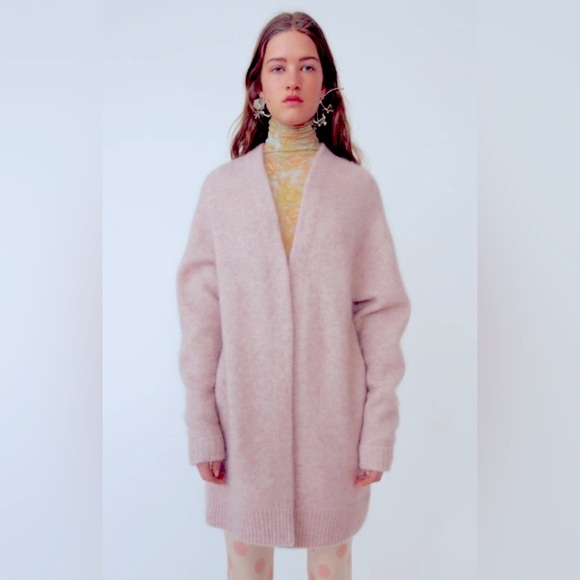 Acne Studios Raya Wool Mohair Oversize Long Cardigan Open Front Pockets Sz S - Picture 11 of 12